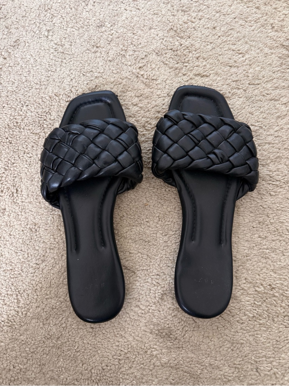 Woven Strap Black Slide Sandals - Women